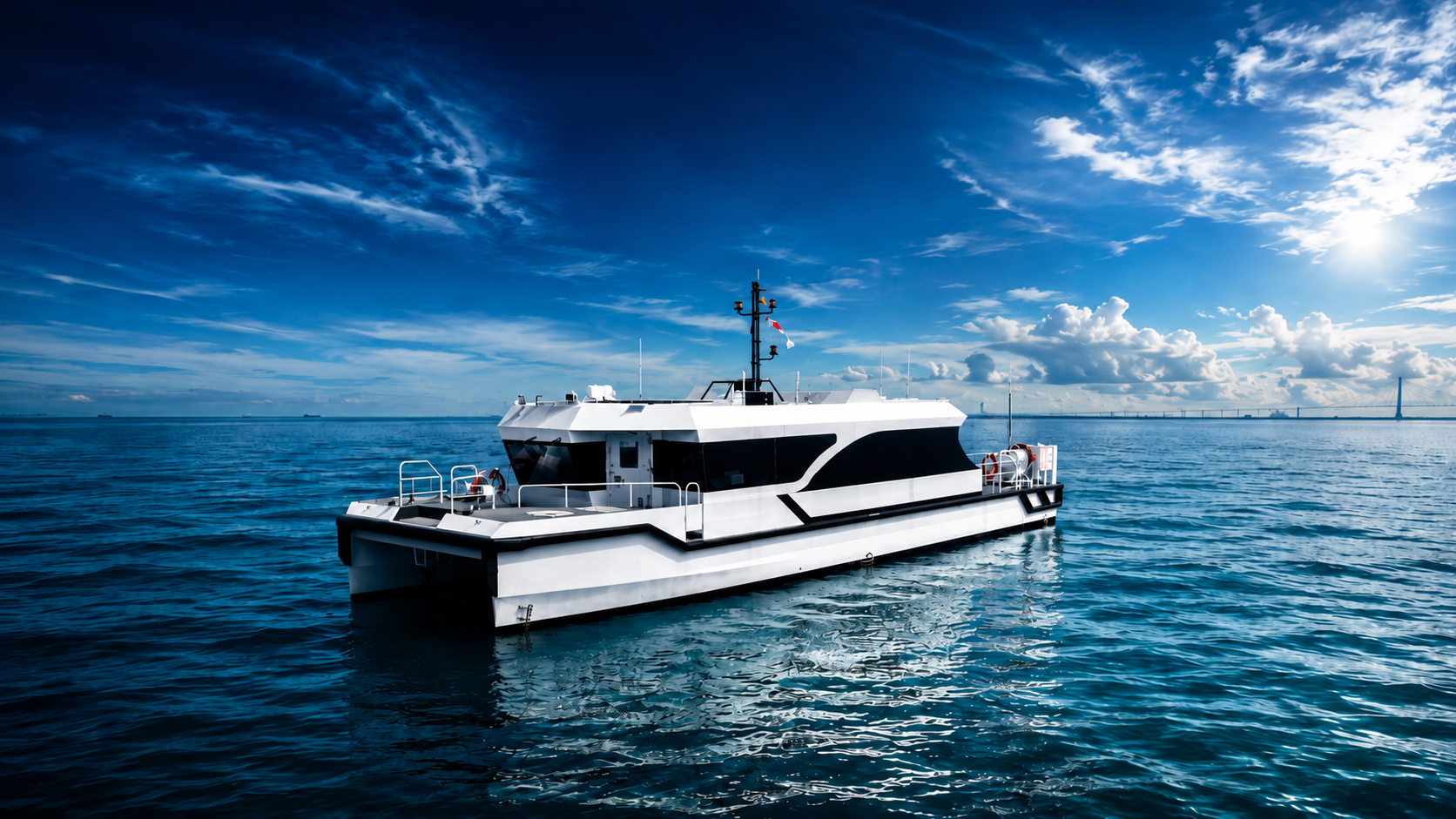 Modern white passenger vessel at sea