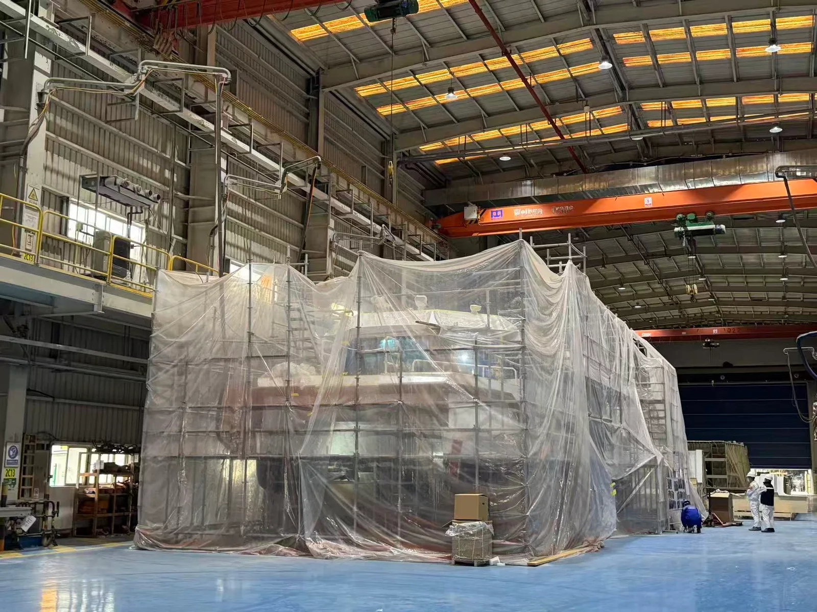 Vessel under construction in a shipyard